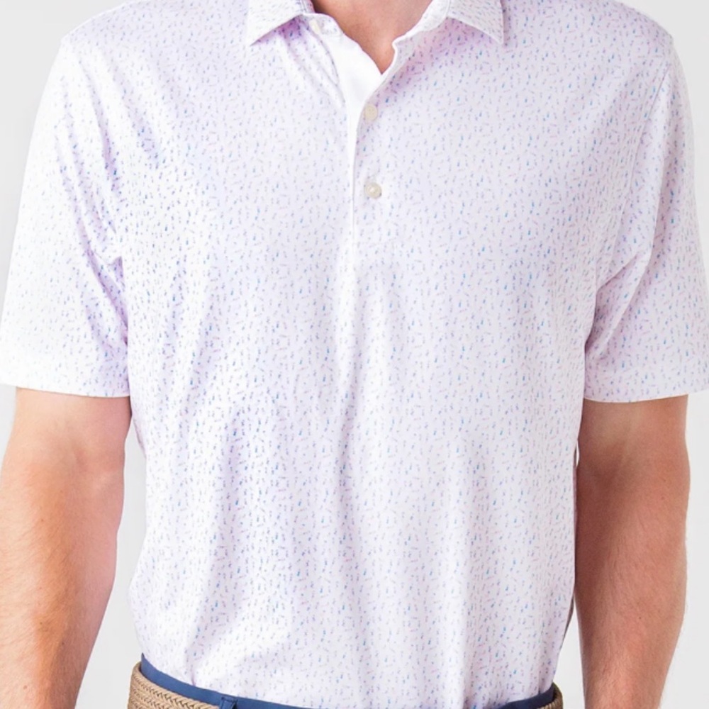 johnnie-O White and Blue Patterned Polo Shirt